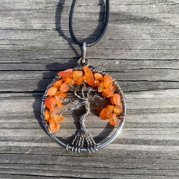 Tree of Life Necklace Genuine Carnelian sterling Silver wire wrap pendant - Picture 3 of 7